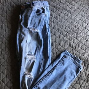 light wash, ripped mom jeans